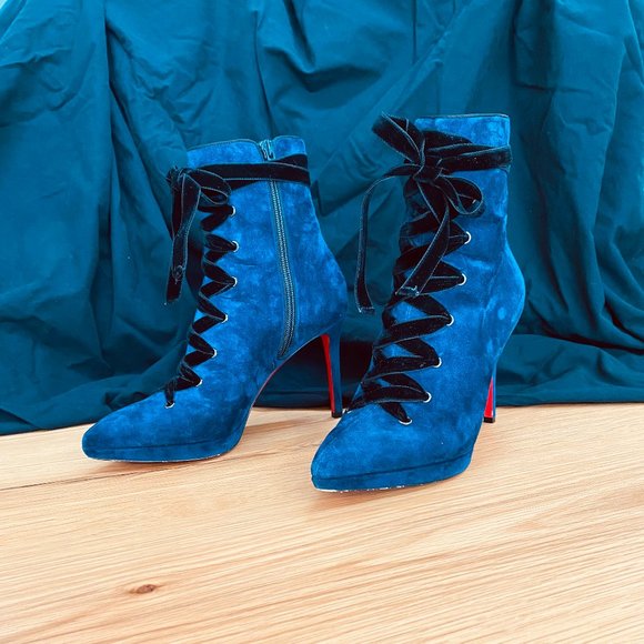 Authentic Christian Louboutin Circus Nana 100 Veau Velour Ankle Boots Marine - Picture 2 of 6